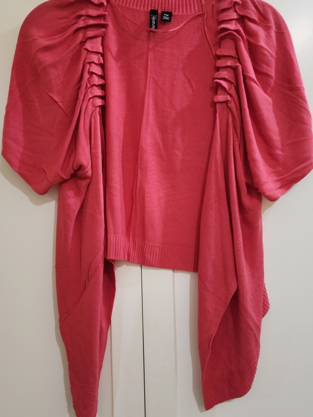Rose Pink Ruched Sleeve Open Cardigan